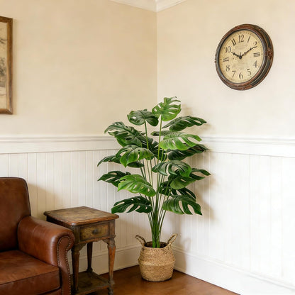 Large Artificial Monstera Plant 44 Inches, Fake Monstera in Woven Basket, Large Fake Floor Plant for Indoor, Home, Office, Living Room Decor No Maintenance