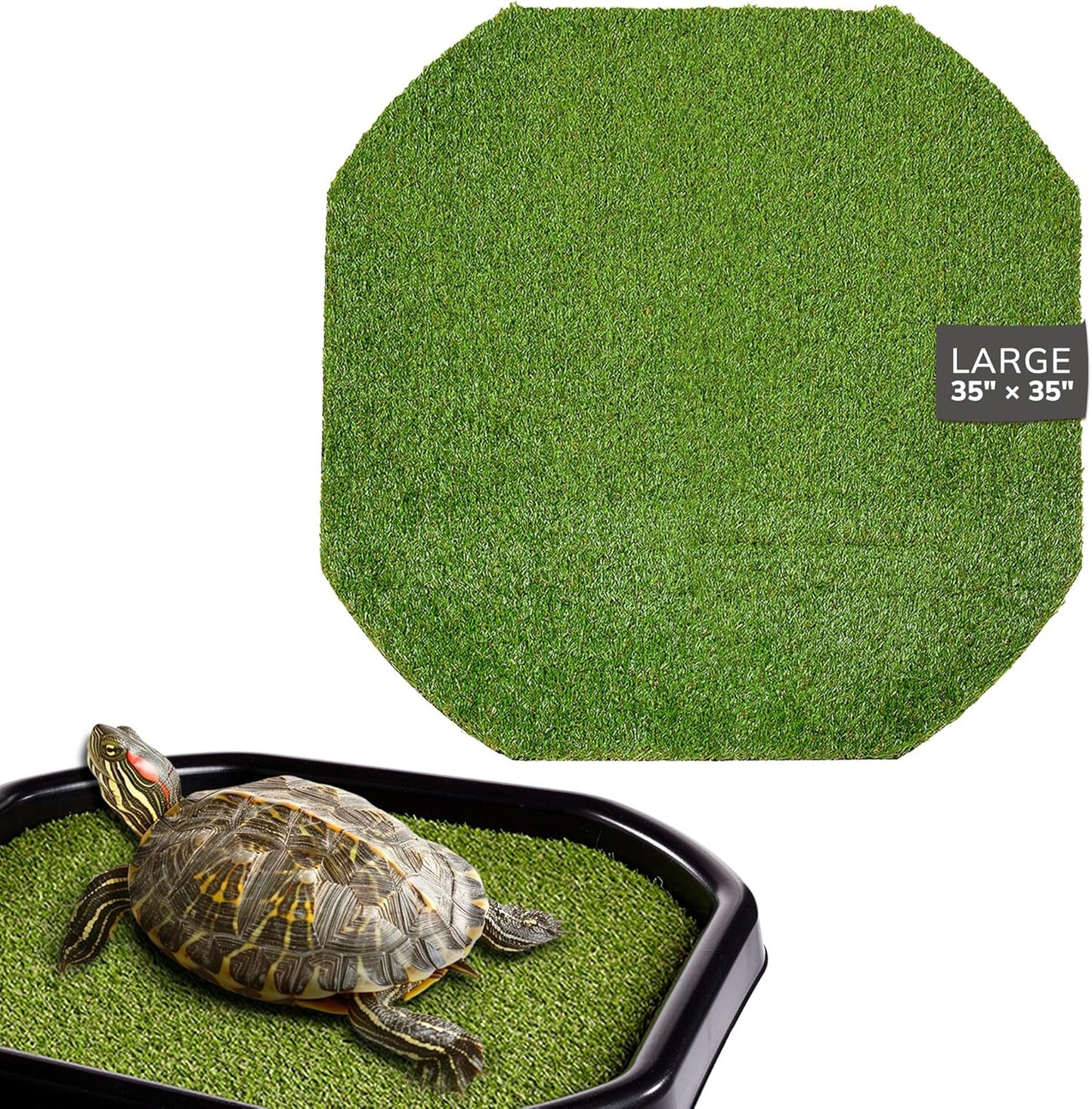 Artificial Grass Large Insert for Turtle Soaking Tray - Dry Zone Basking Mat for Tortoises and Reptiles - Durable Non-Slip Turf Liner for Habitat Setup (Tray not Included)