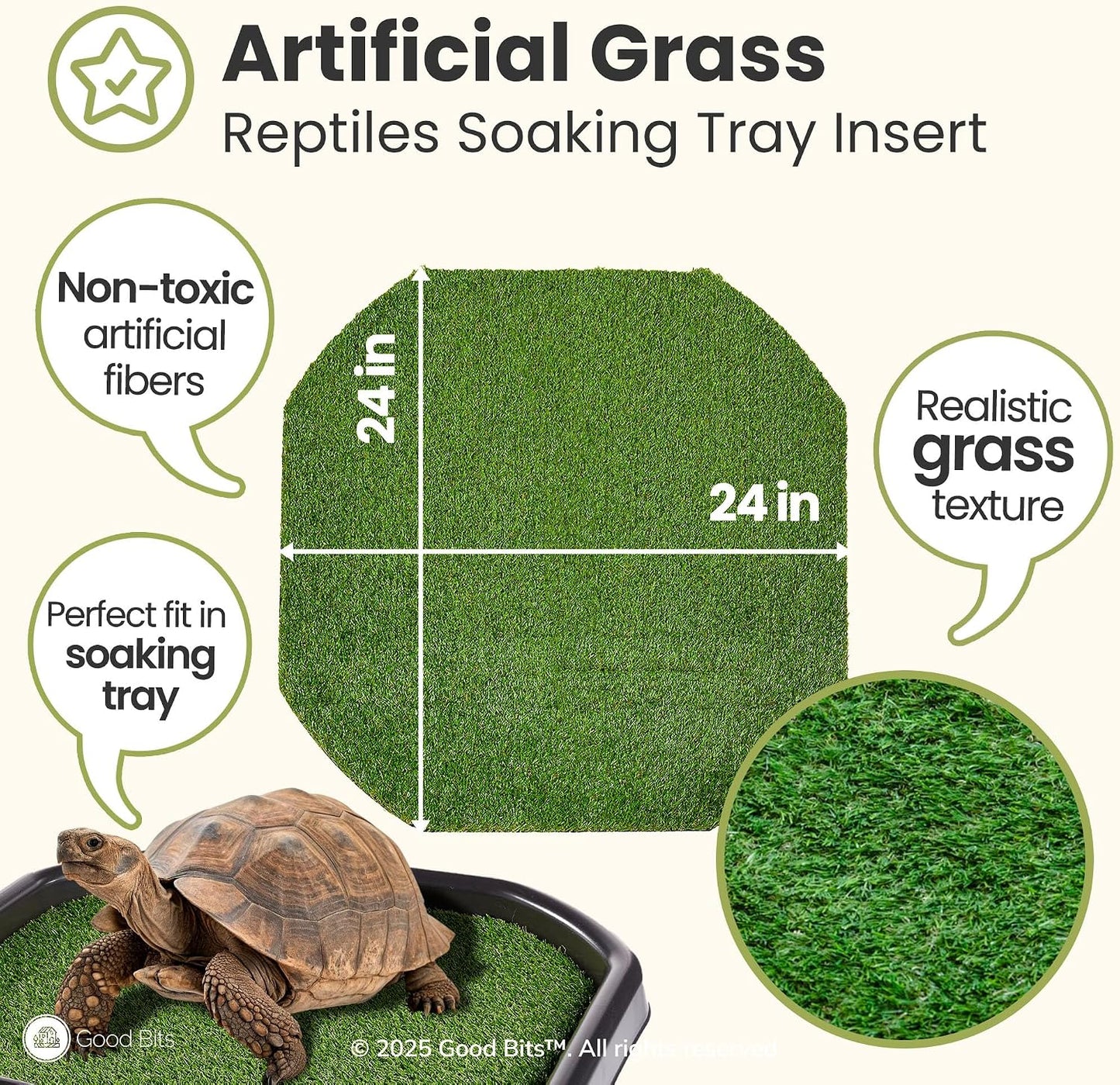Artificial Grass Large Insert for Turtle Soaking Tray - Dry Zone Basking Mat for Tortoises and Reptiles - Durable Non-Slip Turf Liner for Habitat Setup (Tray not Included)