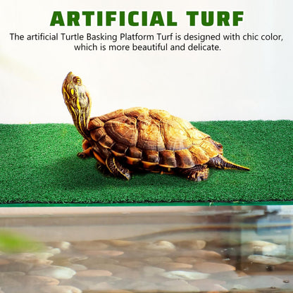 Turtle Basking Platform Artificial Fake Grass Mat Lawn Turf Lifelike Turtle Ramp Tortoise Habitat Turtle Terrace Fish Tank Accessories for Reptile Pet