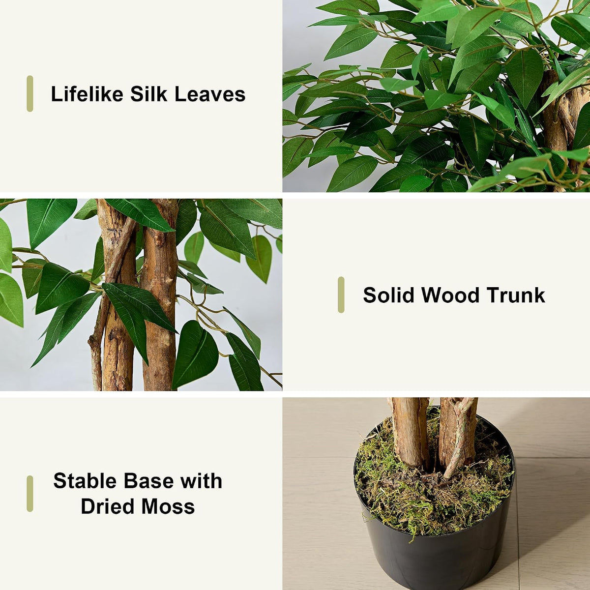 Ficus Tree Artificial 6 Feet, Tall Faux Tree in Pot, Fake Floor Plant with Realistic Tree Branch & Silk Leaves for Home Office Indoor Decor