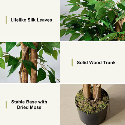 Ficus Tree Artificial 6 Feet, Tall Faux Tree in Pot, Fake Floor Plant with Realistic Tree Branch & Silk Leaves for Home Office Indoor Decor