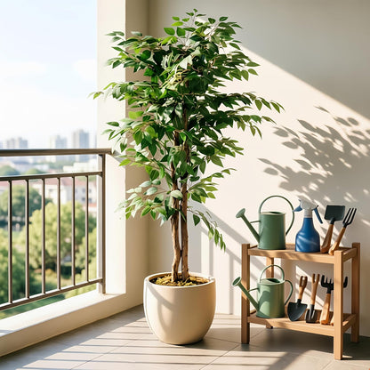 Ficus Tree Artificial 6 Feet, Tall Faux Tree in Pot, Fake Floor Plant with Realistic Tree Branch & Silk Leaves for Home Office Indoor Decor