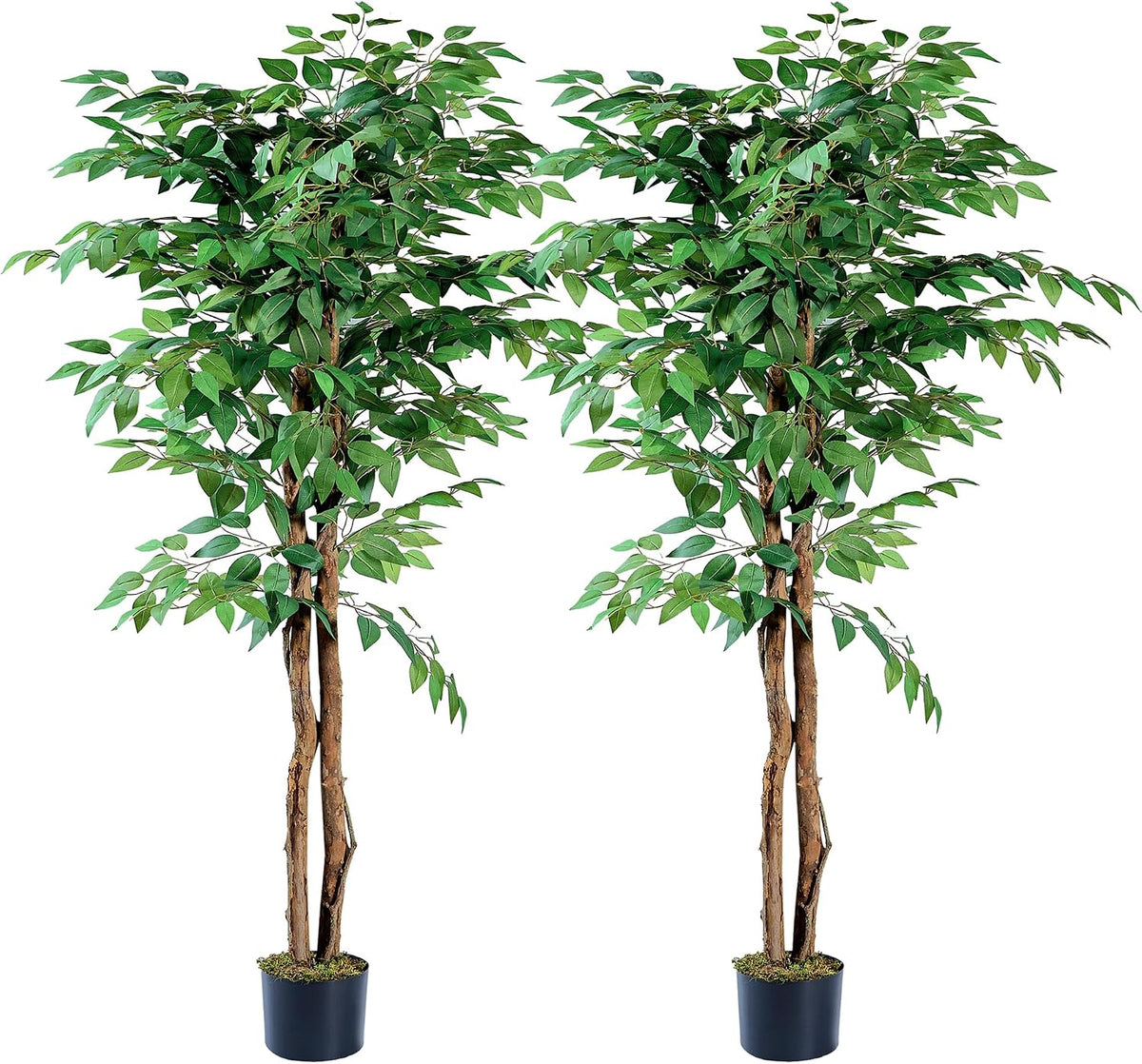 Ficus Tree Artificial 6 Feet, Tall Faux Tree in Pot, Fake Floor Plant with Realistic Tree Branch & Silk Leaves for Home Office Indoor Decor