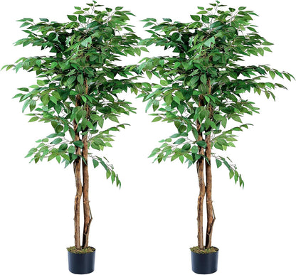 Ficus Tree Artificial 6 Feet, Tall Faux Tree in Pot, Fake Floor Plant with Realistic Tree Branch & Silk Leaves for Home Office Indoor Decor
