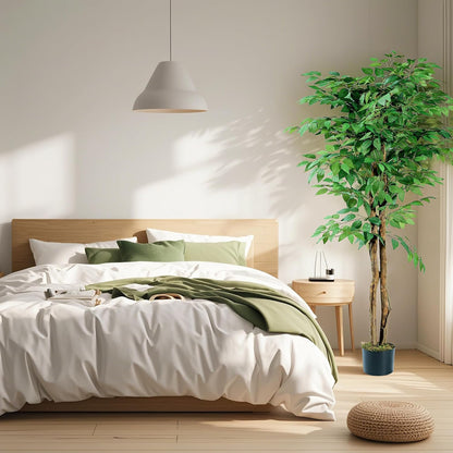 Ficus Tree Artificial 6 Feet, Tall Faux Tree in Pot, Fake Floor Plant with Realistic Tree Branch & Silk Leaves for Home Office Indoor Decor