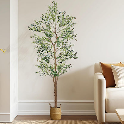 Ficus Tree Artificial 6 Feet, Tall Faux Tree in Pot, Fake Floor Plant with Realistic Tree Branch & Silk Leaves for Home Office Indoor Decor
