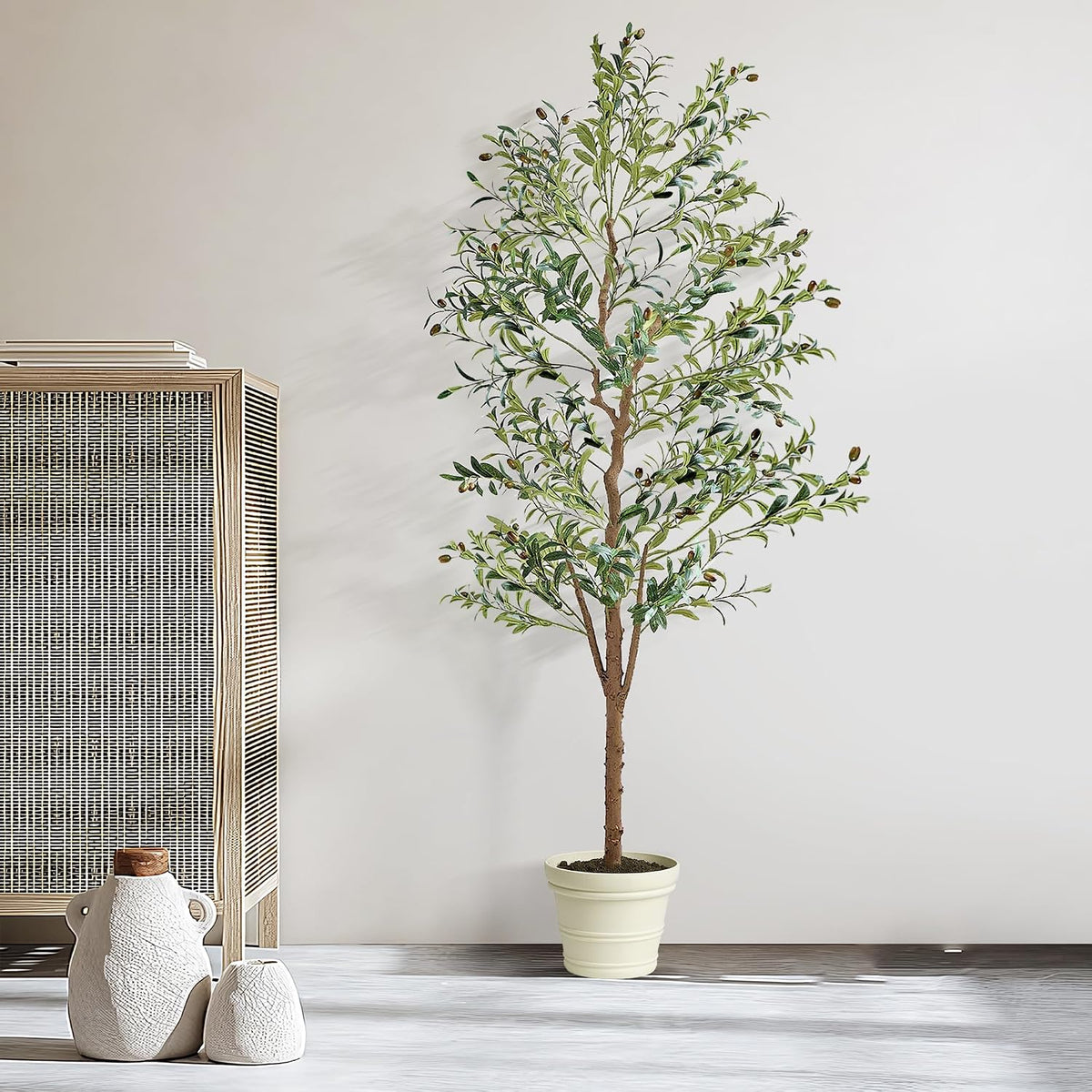 Ficus Tree Artificial 6 Feet, Tall Faux Tree in Pot, Fake Floor Plant with Realistic Tree Branch & Silk Leaves for Home Office Indoor Decor