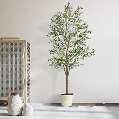 Ficus Tree Artificial 6 Feet, Tall Faux Tree in Pot, Fake Floor Plant with Realistic Tree Branch & Silk Leaves for Home Office Indoor Decor