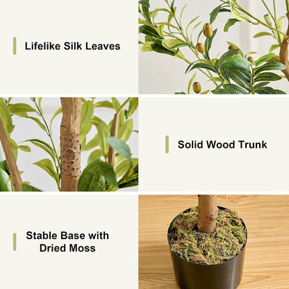 Ficus Tree Artificial 6 Feet, Tall Faux Tree in Pot, Fake Floor Plant with Realistic Tree Branch & Silk Leaves for Home Office Indoor Decor