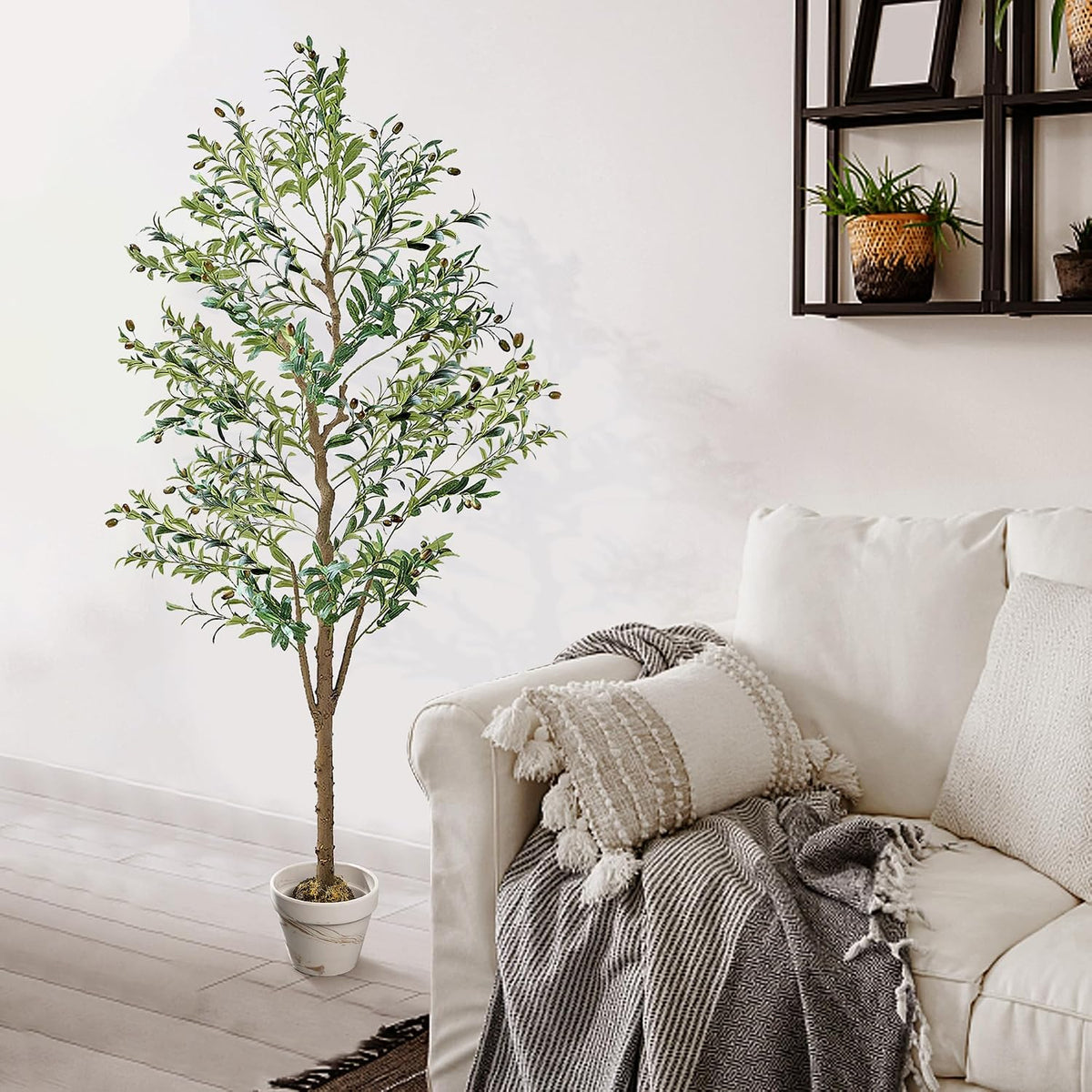 Ficus Tree Artificial 6 Feet, Tall Faux Tree in Pot, Fake Floor Plant with Realistic Tree Branch & Silk Leaves for Home Office Indoor Decor