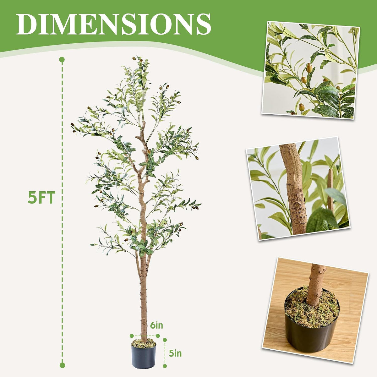 Ficus Tree Artificial 6 Feet, Tall Faux Tree in Pot, Fake Floor Plant with Realistic Tree Branch & Silk Leaves for Home Office Indoor Decor