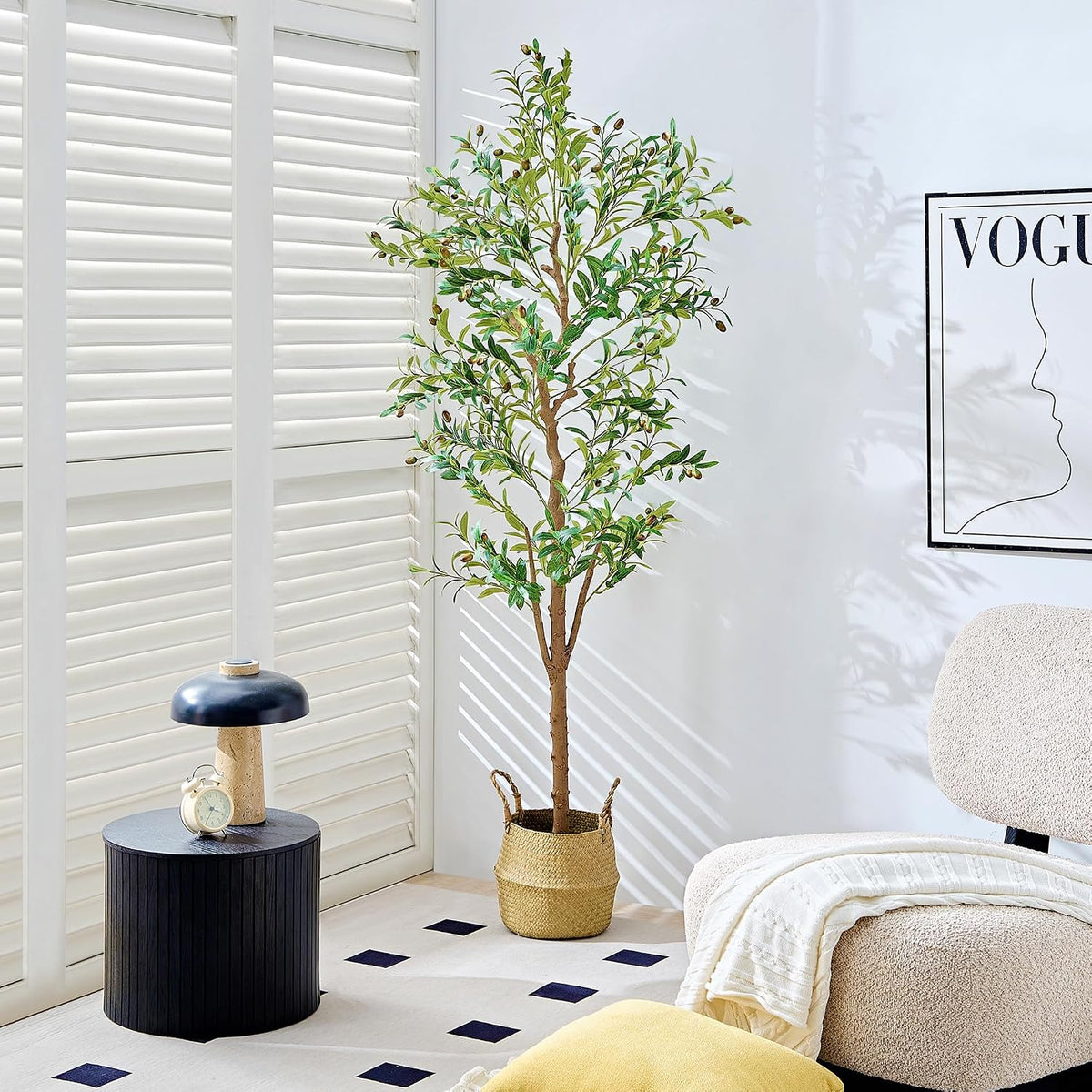 Ficus Tree Artificial 6 Feet, Tall Faux Tree in Pot, Fake Floor Plant with Realistic Tree Branch & Silk Leaves for Home Office Indoor Decor