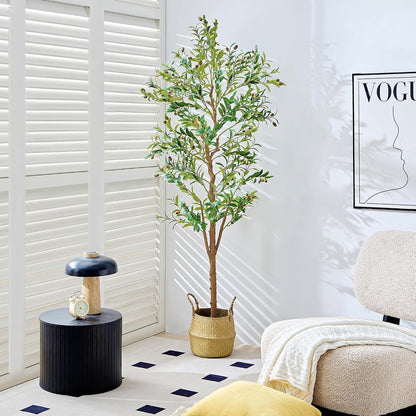 Ficus Tree Artificial 6 Feet, Tall Faux Tree in Pot, Fake Floor Plant with Realistic Tree Branch & Silk Leaves for Home Office Indoor Decor