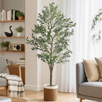 Ficus Tree Artificial 6 Feet, Tall Faux Tree in Pot, Fake Floor Plant with Realistic Tree Branch & Silk Leaves for Home Office Indoor Decor
