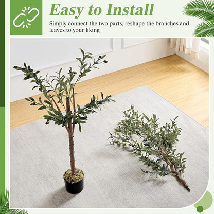 Ficus Tree Artificial 6 Feet, Tall Faux Tree in Pot, Fake Floor Plant with Realistic Tree Branch & Silk Leaves for Home Office Indoor Decor
