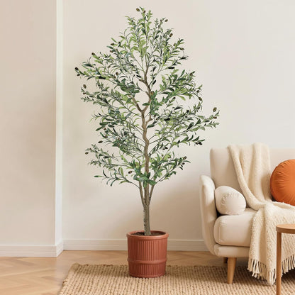 Ficus Tree Artificial 6 Feet, Tall Faux Tree in Pot, Fake Floor Plant with Realistic Tree Branch & Silk Leaves for Home Office Indoor Decor