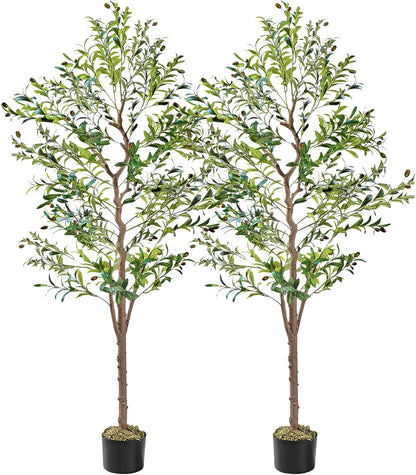 Ficus Tree Artificial 6 Feet, Tall Faux Tree in Pot, Fake Floor Plant with Realistic Tree Branch & Silk Leaves for Home Office Indoor Decor