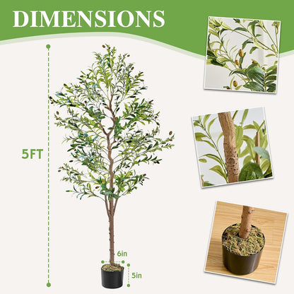 Ficus Tree Artificial 6 Feet, Tall Faux Tree in Pot, Fake Floor Plant with Realistic Tree Branch & Silk Leaves for Home Office Indoor Decor