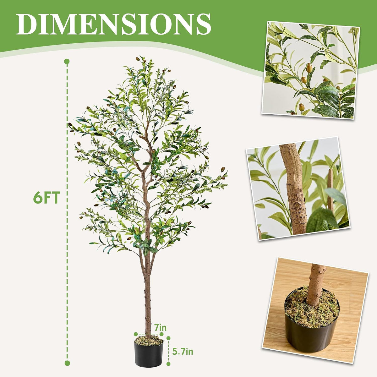 Ficus Tree Artificial 6 Feet, Tall Faux Tree in Pot, Fake Floor Plant with Realistic Tree Branch & Silk Leaves for Home Office Indoor Decor