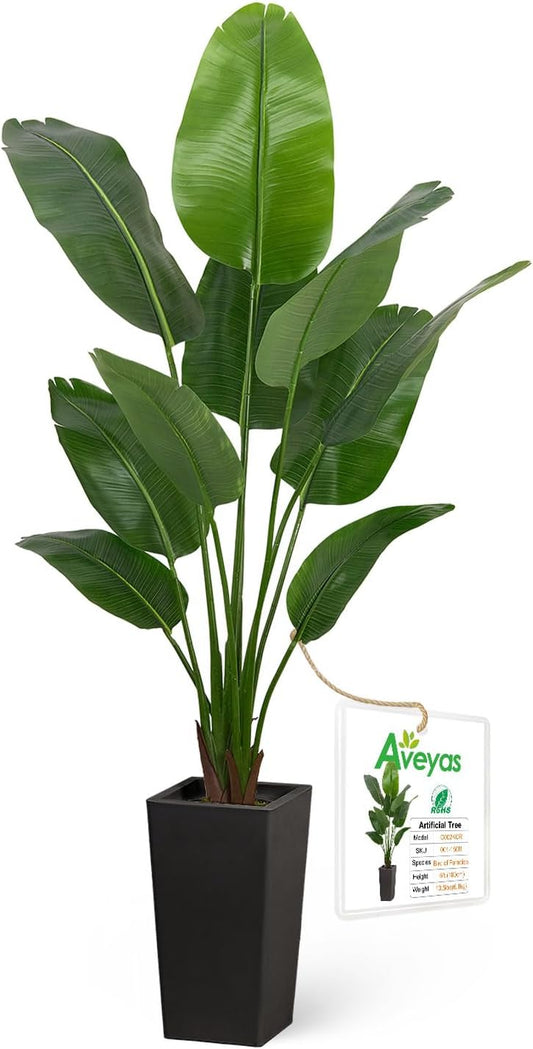 6ft Artificial Bird of Paradise Tree for Home Decor, 6 ft Faux Floor Plant Fake Silk Banana Leaf Tropical Trees with Pot for Indoor Outdoor House Living Room (6 feet Tall Including Raised Pot)