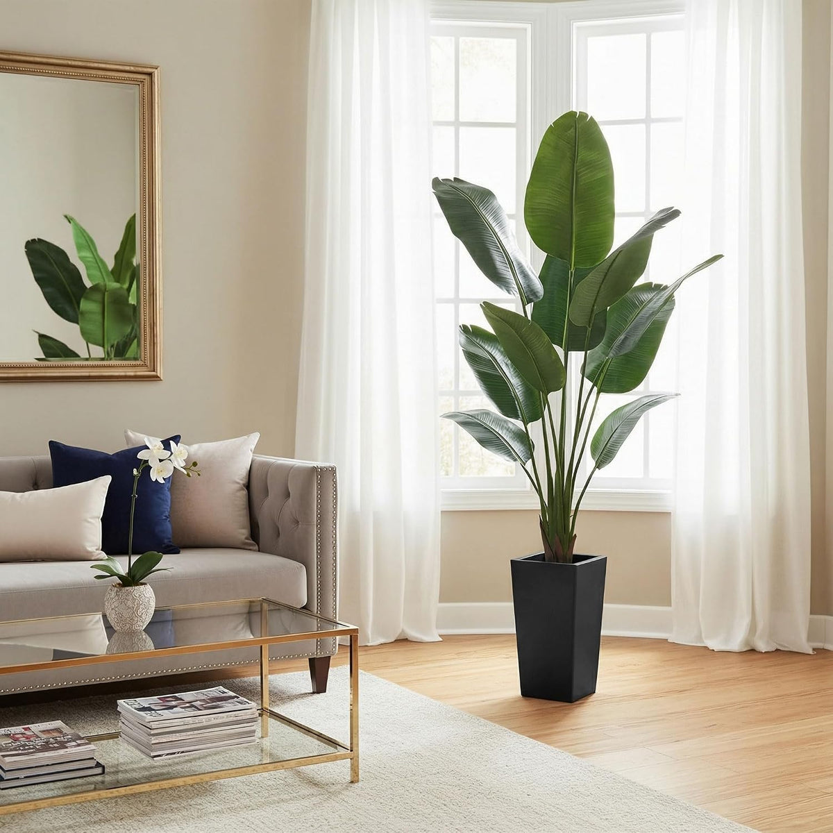 6ft Artificial Bird of Paradise Tree for Home Decor, 6 ft Faux Floor Plant Fake Silk Banana Leaf Tropical Trees with Pot for Indoor Outdoor House Living Room (6 feet Tall Including Raised Pot)