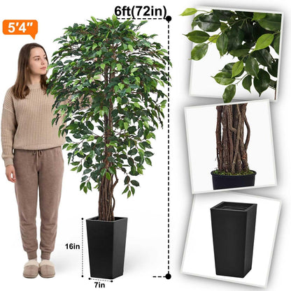 6ft Artificial Bird of Paradise Tree for Home Decor, 6 ft Faux Floor Plant Fake Silk Banana Leaf Tropical Trees with Pot for Indoor Outdoor House Living Room (6 feet Tall Including Raised Pot)