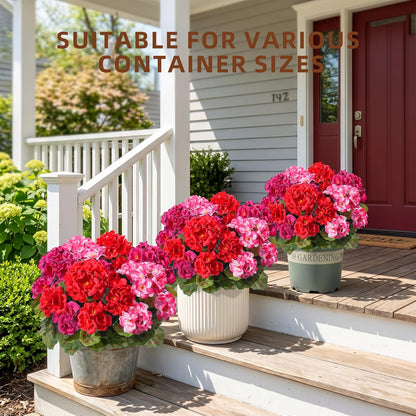 Geraniums Artificial Flowers for Outdoors, 2 Pack Potted Plants White Faux Geraniums Bush Artificial Topiaries Realistic UV Resistant Fake Flowers Plants for Planters Outside Gardens Front Door Indoor