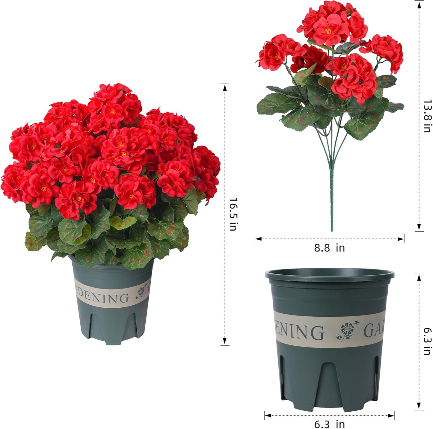 Geraniums Artificial Flowers for Outdoors, 2 Pack Potted Plants White Faux Geraniums Bush Artificial Topiaries Realistic UV Resistant Fake Flowers Plants for Planters Outside Gardens Front Door Indoor