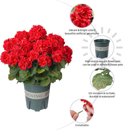 Geraniums Artificial Flowers for Outdoors, 2 Pack Potted Plants White Faux Geraniums Bush Artificial Topiaries Realistic UV Resistant Fake Flowers Plants for Planters Outside Gardens Front Door Indoor