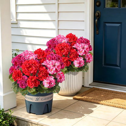 Geraniums Artificial Flowers for Outdoors, 2 Pack Potted Plants White Faux Geraniums Bush Artificial Topiaries Realistic UV Resistant Fake Flowers Plants for Planters Outside Gardens Front Door Indoor