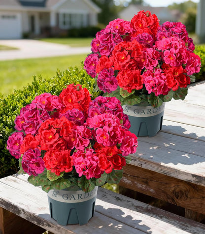 Geraniums Artificial Flowers for Outdoors, 2 Pack Potted Plants White Faux Geraniums Bush Artificial Topiaries Realistic UV Resistant Fake Flowers Plants for Planters Outside Gardens Front Door Indoor