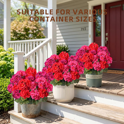 Geraniums Artificial Flowers for Outdoors, 2 Pack Potted Plants White Faux Geraniums Bush Artificial Topiaries Realistic UV Resistant Fake Flowers Plants for Planters Outside Gardens Front Door Indoor