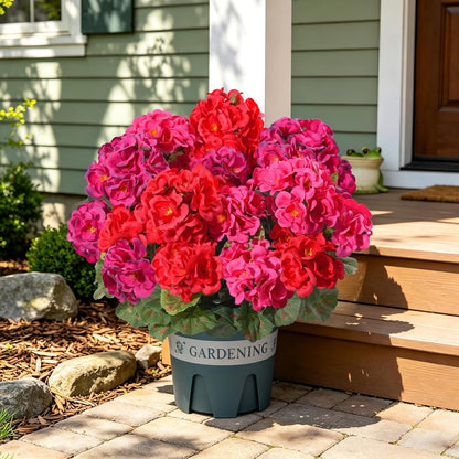 Geraniums Artificial Flowers for Outdoors, 2 Pack Potted Plants White Faux Geraniums Bush Artificial Topiaries Realistic UV Resistant Fake Flowers Plants for Planters Outside Gardens Front Door Indoor