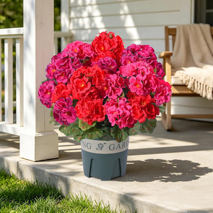 Geraniums Artificial Flowers for Outdoors, 2 Pack Potted Plants White Faux Geraniums Bush Artificial Topiaries Realistic UV Resistant Fake Flowers Plants for Planters Outside Gardens Front Door Indoor