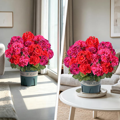 Geraniums Artificial Flowers for Outdoors, 2 Pack Potted Plants White Faux Geraniums Bush Artificial Topiaries Realistic UV Resistant Fake Flowers Plants for Planters Outside Gardens Front Door Indoor