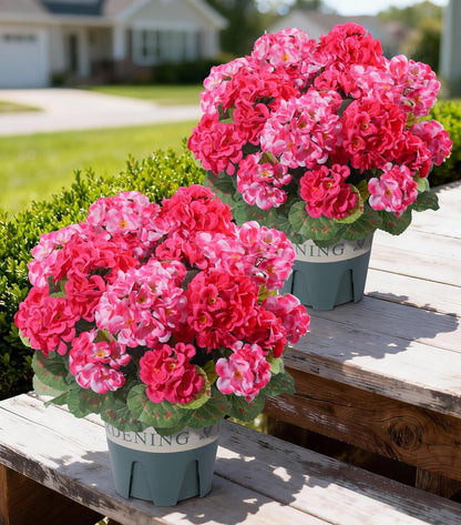 Geraniums Artificial Flowers for Outdoors, 2 Pack Potted Plants White Faux Geraniums Bush Artificial Topiaries Realistic UV Resistant Fake Flowers Plants for Planters Outside Gardens Front Door Indoor