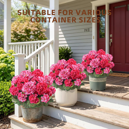 Geraniums Artificial Flowers for Outdoors, 2 Pack Potted Plants White Faux Geraniums Bush Artificial Topiaries Realistic UV Resistant Fake Flowers Plants for Planters Outside Gardens Front Door Indoor