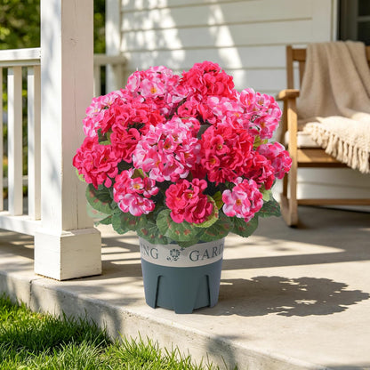 Geraniums Artificial Flowers for Outdoors, 2 Pack Potted Plants White Faux Geraniums Bush Artificial Topiaries Realistic UV Resistant Fake Flowers Plants for Planters Outside Gardens Front Door Indoor