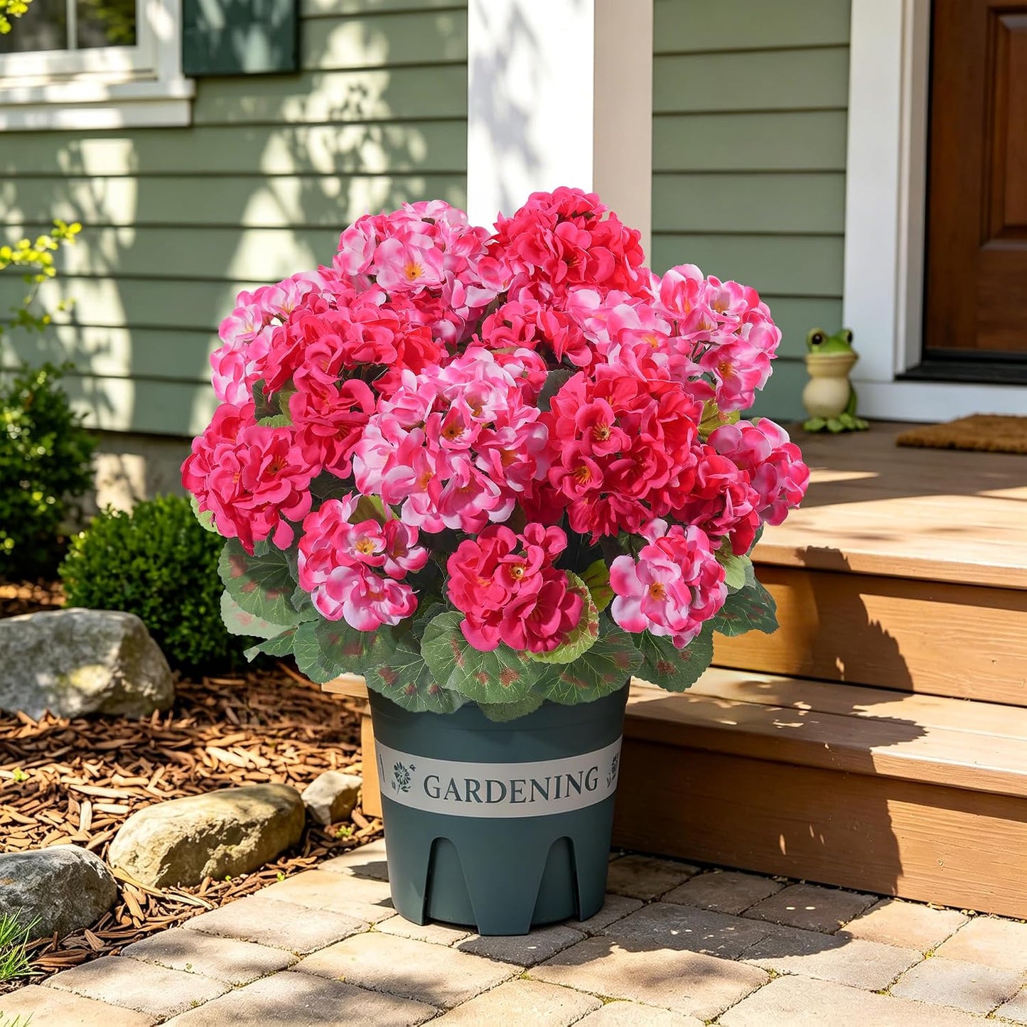 Geraniums Artificial Flowers for Outdoors, 2 Pack Potted Plants White Faux Geraniums Bush Artificial Topiaries Realistic UV Resistant Fake Flowers Plants for Planters Outside Gardens Front Door Indoor