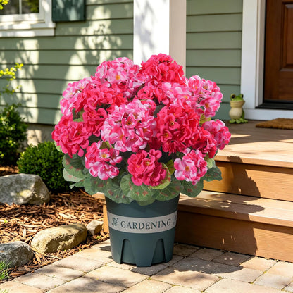 Geraniums Artificial Flowers for Outdoors, 2 Pack Potted Plants White Faux Geraniums Bush Artificial Topiaries Realistic UV Resistant Fake Flowers Plants for Planters Outside Gardens Front Door Indoor