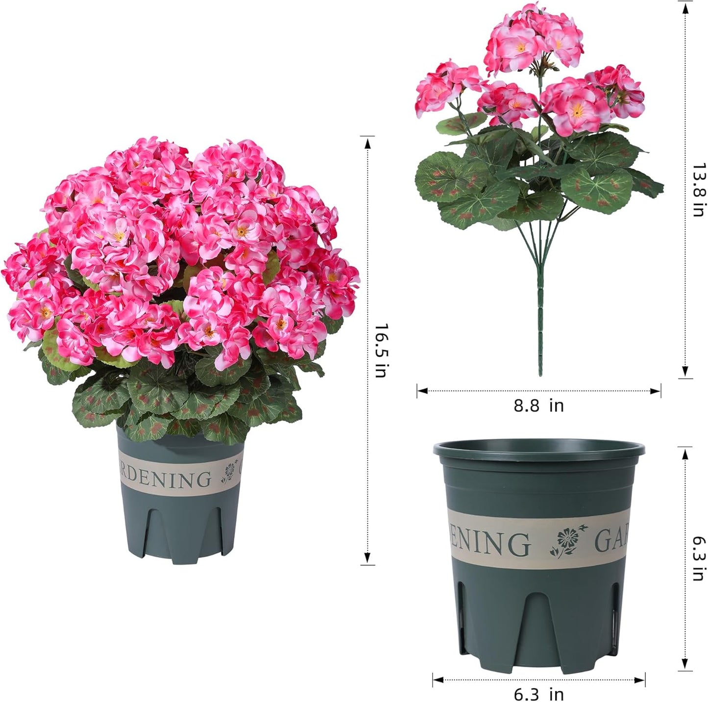 Geraniums Artificial Flowers for Outdoors, 2 Pack Potted Plants White Faux Geraniums Bush Artificial Topiaries Realistic UV Resistant Fake Flowers Plants for Planters Outside Gardens Front Door Indoor