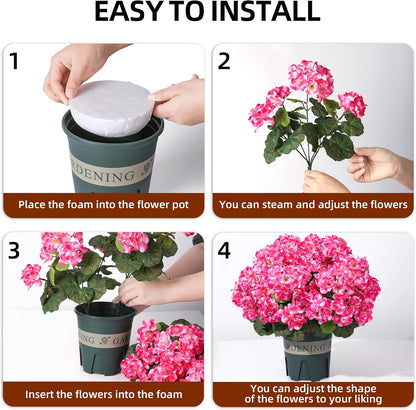 Geraniums Artificial Flowers for Outdoors, 2 Pack Potted Plants White Faux Geraniums Bush Artificial Topiaries Realistic UV Resistant Fake Flowers Plants for Planters Outside Gardens Front Door Indoor