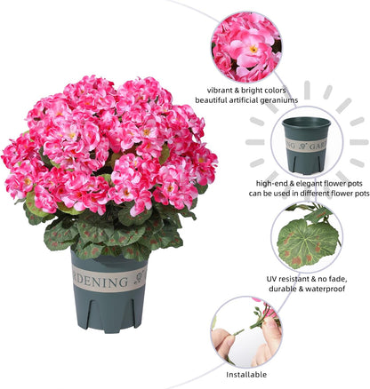 Geraniums Artificial Flowers for Outdoors, 2 Pack Potted Plants White Faux Geraniums Bush Artificial Topiaries Realistic UV Resistant Fake Flowers Plants for Planters Outside Gardens Front Door Indoor