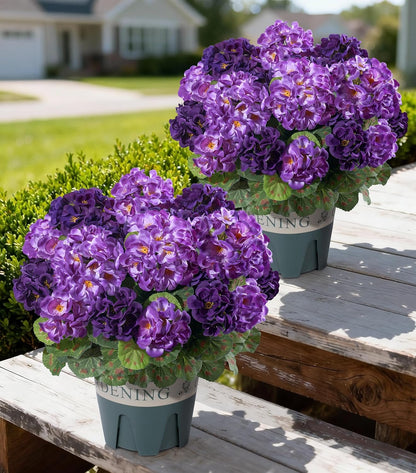 Geraniums Artificial Flowers for Outdoors, 2 Pack Potted Plants White Faux Geraniums Bush Artificial Topiaries Realistic UV Resistant Fake Flowers Plants for Planters Outside Gardens Front Door Indoor