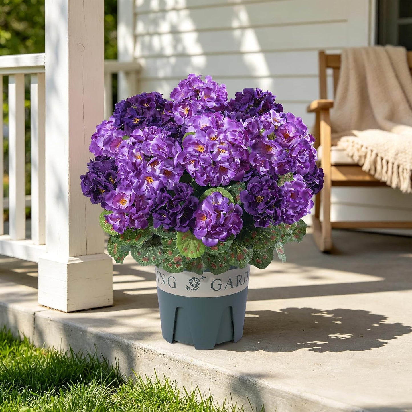 Geraniums Artificial Flowers for Outdoors, 2 Pack Potted Plants White Faux Geraniums Bush Artificial Topiaries Realistic UV Resistant Fake Flowers Plants for Planters Outside Gardens Front Door Indoor