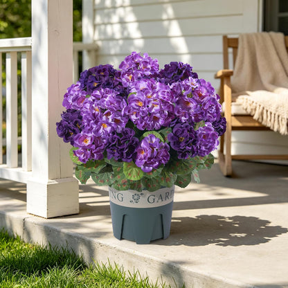 Geraniums Artificial Flowers for Outdoors, 2 Pack Potted Plants White Faux Geraniums Bush Artificial Topiaries Realistic UV Resistant Fake Flowers Plants for Planters Outside Gardens Front Door Indoor