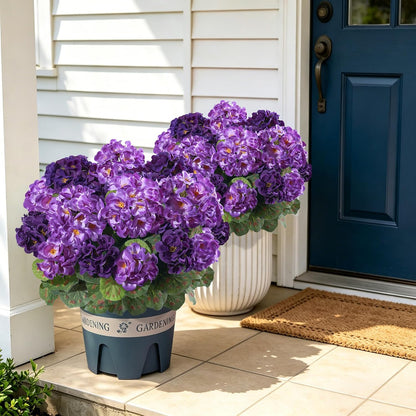 Geraniums Artificial Flowers for Outdoors, 2 Pack Potted Plants White Faux Geraniums Bush Artificial Topiaries Realistic UV Resistant Fake Flowers Plants for Planters Outside Gardens Front Door Indoor