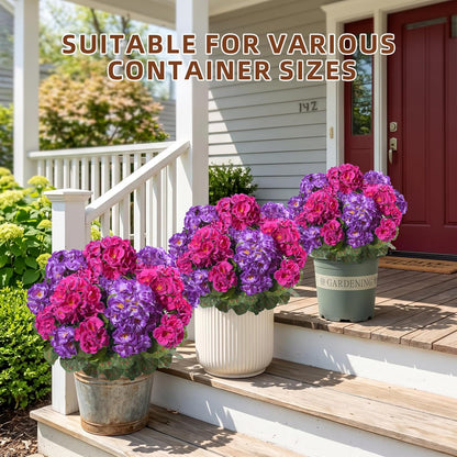 Geraniums Artificial Flowers for Outdoors, 2 Pack Potted Plants White Faux Geraniums Bush Artificial Topiaries Realistic UV Resistant Fake Flowers Plants for Planters Outside Gardens Front Door Indoor
