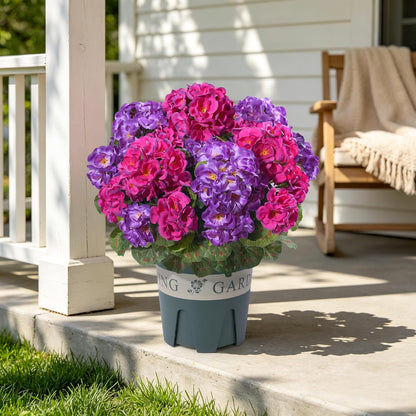Geraniums Artificial Flowers for Outdoors, 2 Pack Potted Plants White Faux Geraniums Bush Artificial Topiaries Realistic UV Resistant Fake Flowers Plants for Planters Outside Gardens Front Door Indoor
